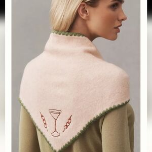 Anthropologie Martini Pink Shawl Scarf with Green Trim